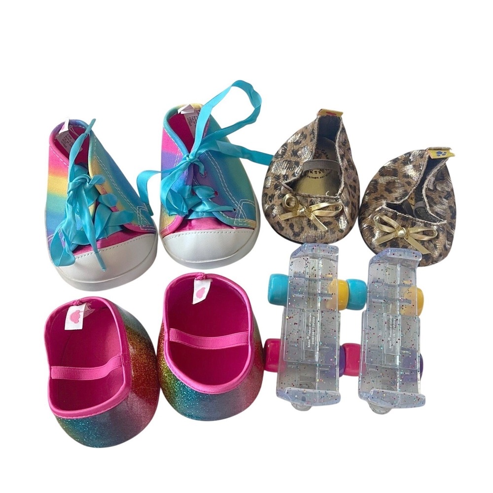 Build A Bear shoe lot rainbow glitter girl rollerblades skates sneakers‎ cheetah